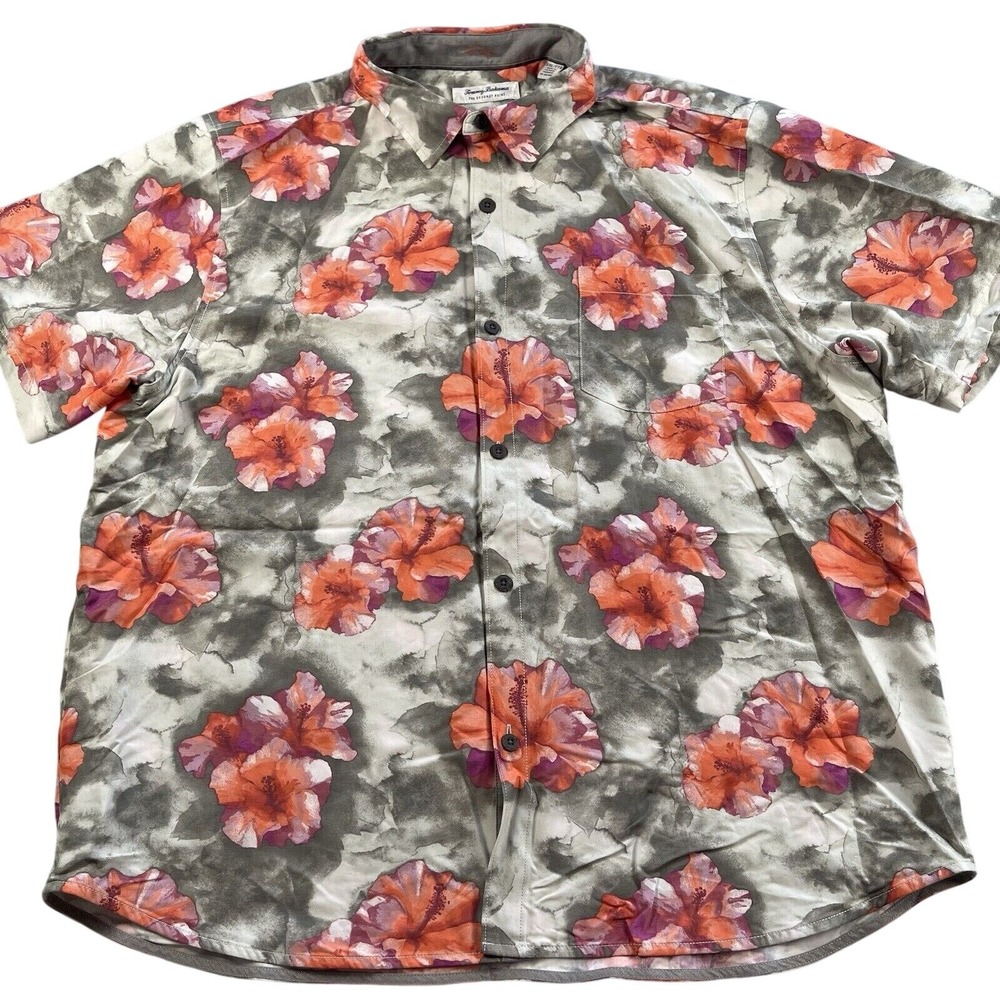 Tommy Bahama Shirt Mens XXL Floral Hawaiian Coconut Point Stormy Blues Tencel